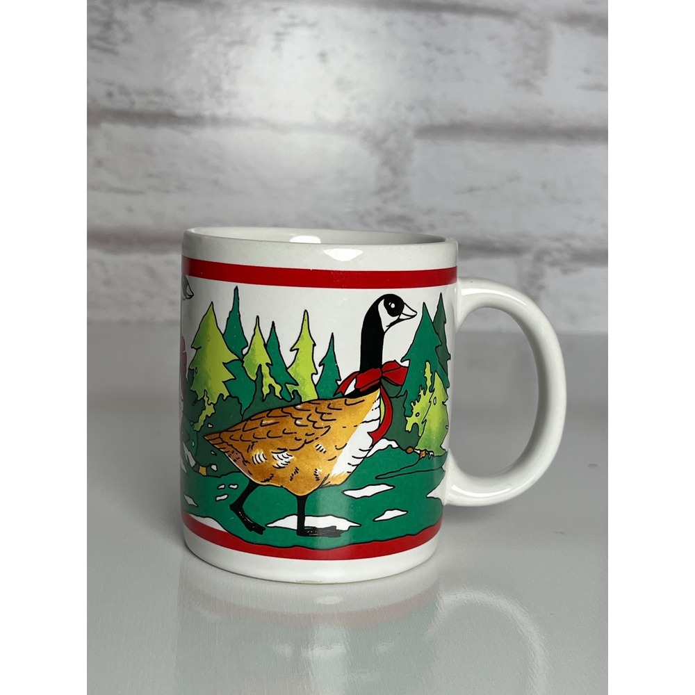 Vintage 1986 Houston Foods Canada Geese Christmas Bows Coffee Mug Korea